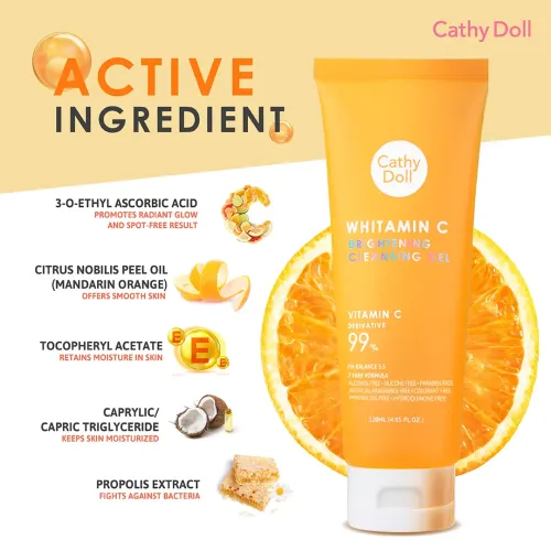 Cathy Doll: Whitamin C Brightening Cleansing Gel | Vitamin C Face Wash | Deep Cleansing & Glow Care | 120ml