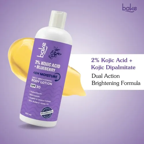 Bake Cosmetics: 2% Kojic Acid + Blueberry Brightening Body Lotion SPF 30 with Alpha Arbutin for Dark Spots, Uneven Skin Tone & Daily Hydration  400ml