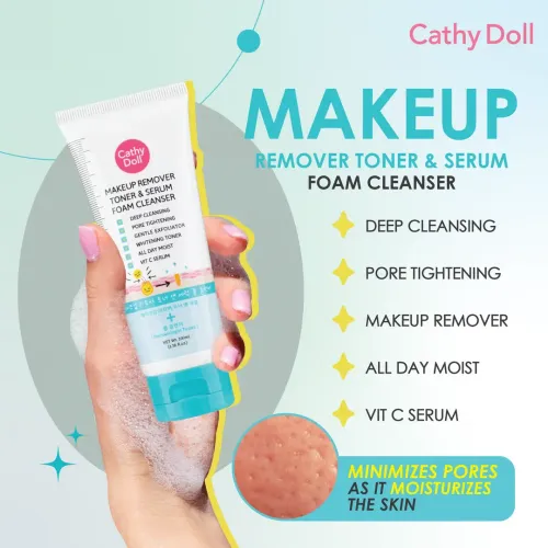 Cathy Doll: Make Up Remover Toner Serum Foam Cleanser | 3-in-1 Facial Cleanser | Makeup Removal & Hydration | 100ml