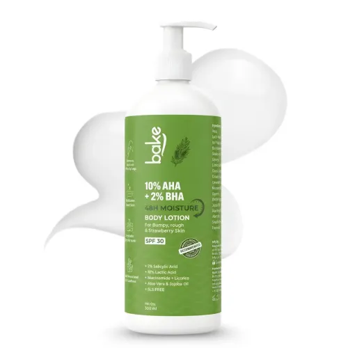 Bake Cosmetics: 10% AHA + 2% BHA Body Lotion SPF 30 with Lactic Acid for Bumpy, Rough & Strawberry Skin and 48H Moisturization  400ml