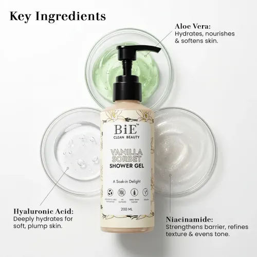 BiE: Vanilla Sorbet Shower Gel | Gentle Cleanser | Nourishes & Refreshes Skin | Sulphate & Paraben Free | 200ml