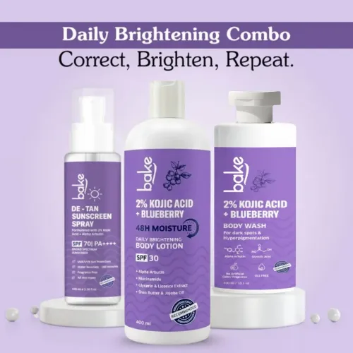 Bake Cosmetics: 2% Kojic Acid + Blueberry Brightening Body Lotion SPF 30 with Alpha Arbutin for Dark Spots, Uneven Skin Tone & Daily Hydration  400ml