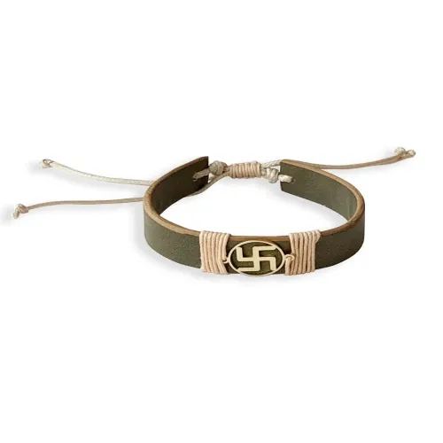 Tann Trim: Olive Green Swastik Vegan Leather Band | Handmade & Designer Rakhi...