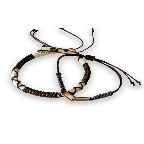 Tann Trim: Brown & Beige Thread & Vegan Leather Band | Handmade & Designer...