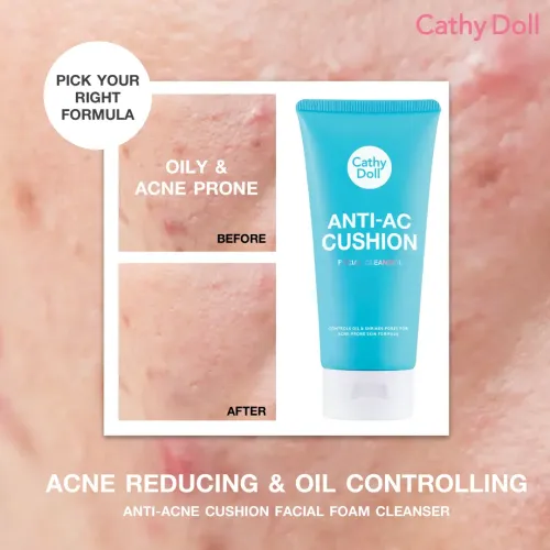 Cathy Doll: Anti-Acne Cushion Facial Foam Cleanser | Acne Control Face Wash | Deep Cleansing Care | 50ml