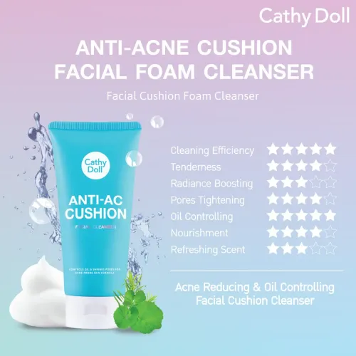 Cathy Doll: Anti-Acne Cushion Facial Foam Cleanser | Acne Control Face Wash | Deep Cleansing Care | 50ml