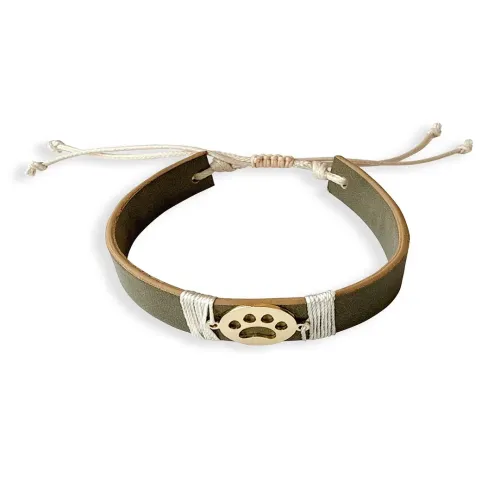 Tann Trim: Olive Green Paw Vegan Leather Band | Handmade & Designer Rakhi Band