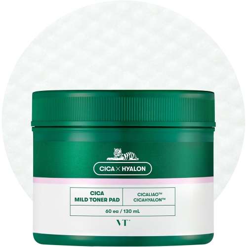 VT Cosmetics: Cica Mild Toner Pad | Calming Care | Gentle Exfoliation | Soothing | Sensitive Skin | 60ea
