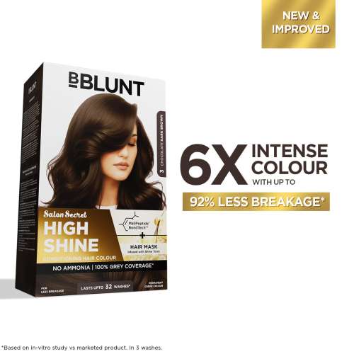 Bblunt: Salon Secret High Shine Conditioning Hair Colour | Chocolate Dark Brown | 100% Grey Coverage | Conditioning Formula | High Shine Finish | 130gm