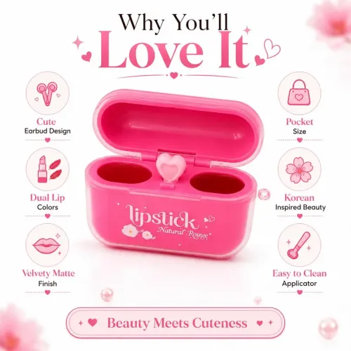 kindlife: 2 in 1 Korean Lip Mud Matte Lipstick | Earbud Shaped Dual Shade Lip Mud with Built-in Heart Spatula Applicator | Velvet Soft Matte Lip & Cheek Tint | Lightweight Non-Drying Travel Lip Color | 50gm