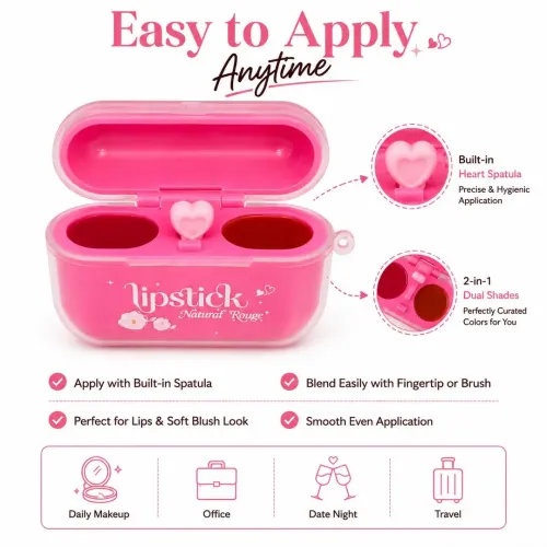 kindlife: 2 in 1 Korean Lip Mud Matte Lipstick | Earbud Shaped Dual Shade Lip Mud with Built-in Heart Spatula Applicator | Velvet Soft Matte Lip & Cheek Tint | Lightweight Non-Drying Travel Lip Color | 50gm