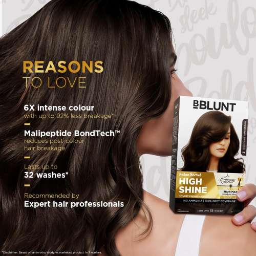 Bblunt: Salon Secret High Shine Conditioning Hair Colour | Chocolate Dark Brown | 100% Grey Coverage | Conditioning Formula | High Shine Finish | 130gm
