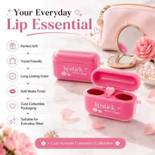 kindlife: 2 in 1 Korean Lip Mud Matte Lipstick | Earbud Shaped Dual Shade Lip Mud with Built-in Heart Spatula Applicator | Velvet Soft Matte Lip & Cheek Tint | Lightweight Non-Drying Travel Lip Color | 50gm