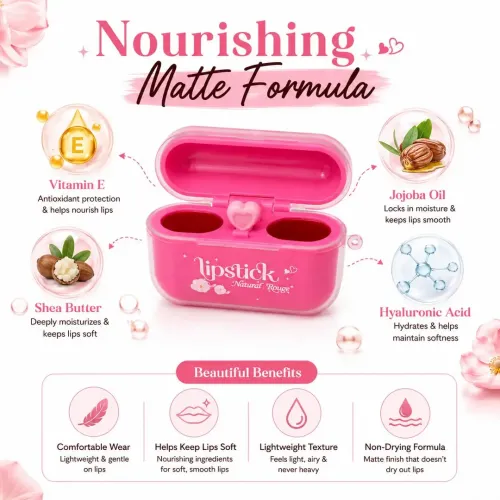kindlife: 2 in 1 Korean Lip Mud Matte Lipstick | Earbud Shaped Dual Shade Lip Mud with Built-in Heart Spatula Applicator | Velvet Soft Matte Lip & Cheek Tint | Lightweight Non-Drying Travel Lip Color | 50gm