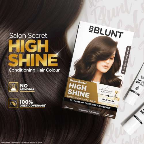 Bblunt: Salon Secret High Shine Conditioning Hair Colour | Chocolate Dark Brown | 100% Grey Coverage | Conditioning Formula | High Shine Finish | 130gm