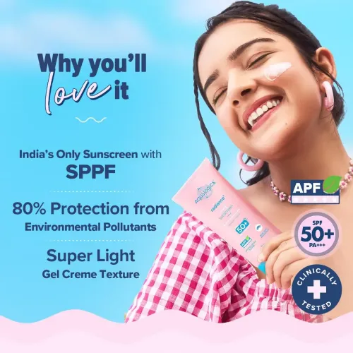 Aqualogica: Radiance+ Dewy Lightweight Sunscreen Gel SPF 50+ PA+++ for Oily & Acne-Prone Skin 80gm