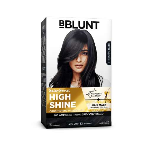 Bblunt: Salon Secret High Shine Conditioning Hair Colour | Natural Black | 100% Grey Coverage | Conditioning Formula | High Shine Finish | 130gm