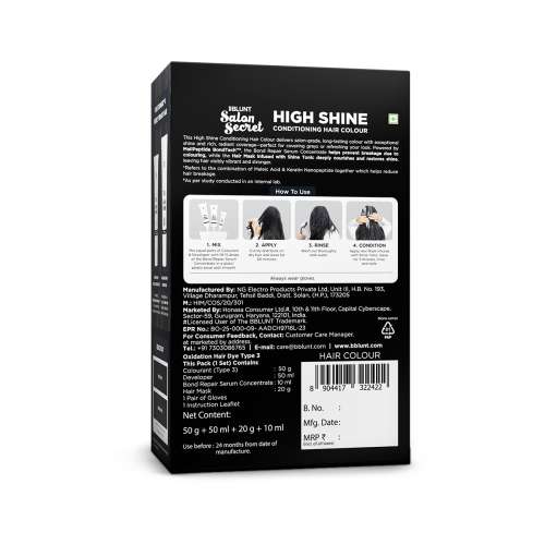 Bblunt: Salon Secret High Shine Conditioning Hair Colour | Natural Black | 100% Grey Coverage | Conditioning Formula | High Shine Finish | 130gm