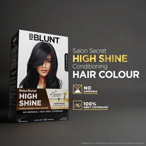 Bblunt: Salon Secret High Shine Conditioning Hair Colour | Natural Black | 100% Grey Coverage | Conditioning Formula | High Shine Finish | 130gm