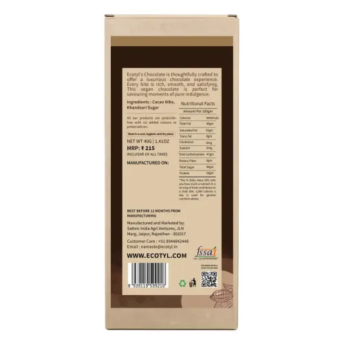 Ecotyl: 70% Dark Chocolate | Rich Cocoa | Premium Indulgence | 40gm