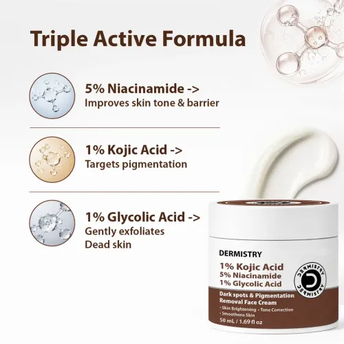 Dermistry: 1% Kojic Acid 5% Niacinamide Glowing Skin Face Cream Pigmentation Dark Spots Tan Removal |100ml
