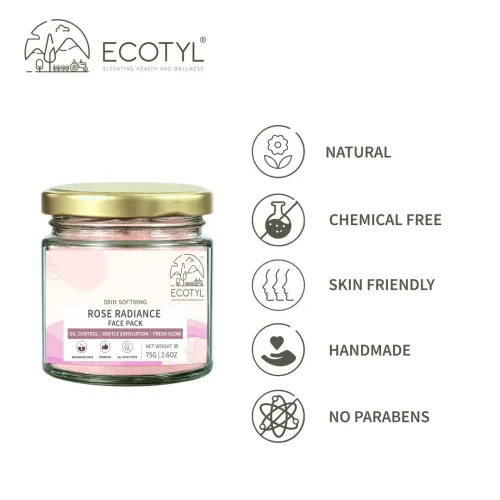 Ecotyl: Rose Radiance Face Pack | Skin Glow & Brightening | 75gm