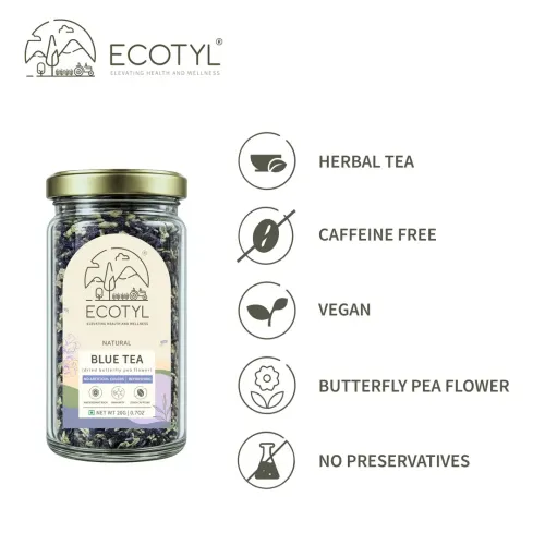Ecotyl: Blue Tea | Dried Butterfly Pea Flowers | Herbal Tea | 20gm