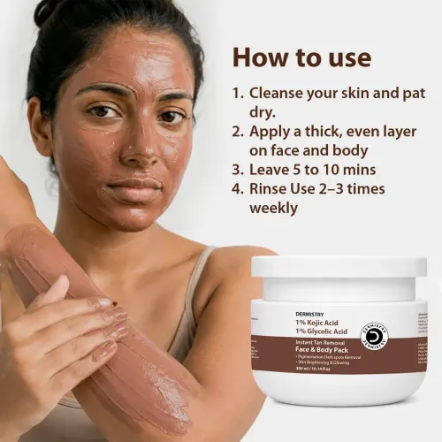Dermistry: 1% Kojic & 1% Glycolic Acid De Tan Body Face Pack for Lightening Brightening Glowing Skin |300ml