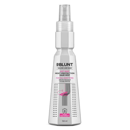 Bblunt: Hot Shot Heat Protection Hair Mist | Grape Seed Oil | Protects from Heat Damage | Controls Frizz | Lightweight Formula | No Parabens | 150ml