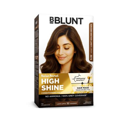 Bblunt: Salon Secret High Shine Conditioning Hair Colour | Honey Light Golden Brown | 100% Grey Coverage | Conditioning Formula | High Shine Finish | 130gm