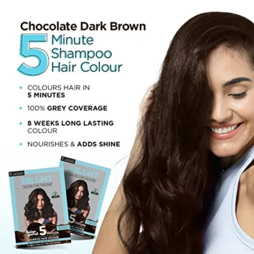 Bblunt: 5 Minute Shampoo Hair Colour | 100% Grey Coverage | Quick & Easy Application | Chocolate Dark Brown | Long-Lasting Hair Color | 100ml