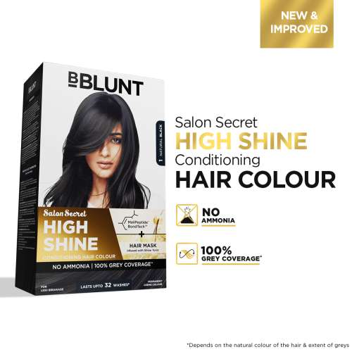 Bblunt: Salon Secret High Shine Conditioning Hair Colour | Natural Black | 100% Grey Coverage | Conditioning Formula | High Shine Finish | 130gm