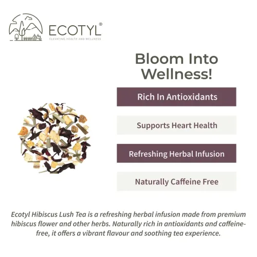 Ecotyl: Hibiscus Lush Tea | Rich in Antioxidants | Herbal Tea | 60gm