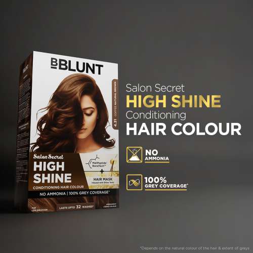 Bblunt: Salon Secret High Shine Conditioning Hair Colour | Coffee Natural Brown | 100% Grey Coverage | Conditioning Formula | High Shine Finish | 130gm