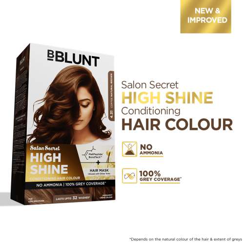 Bblunt: Salon Secret High Shine Conditioning Hair Colour | Coffee Natural Brown | 100% Grey Coverage | Conditioning Formula | High Shine Finish | 130gm