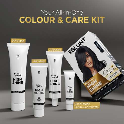 Bblunt: Salon Secret High Shine Conditioning Hair Colour | Natural Black | 100% Grey Coverage | Conditioning Formula | High Shine Finish | 130gm