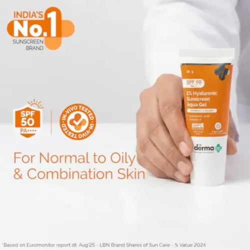 The Derma Co: 1% Hyaluronic Sunscreen | SPF 50 PA+++ | Aqua Gel | Normal to Oily Skin | 30gm