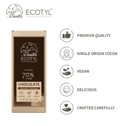 Ecotyl: 70% Dark Chocolate | Rich Cocoa | Premium Indulgence | 40gm