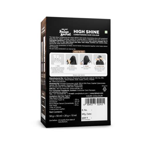 Bblunt: Salon Secret High Shine Conditioning Hair Colour | Coffee Natural Brown | 100% Grey Coverage | Conditioning Formula | High Shine Finish | 130gm