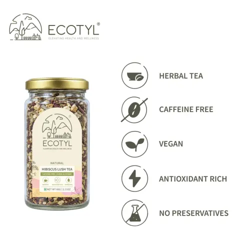 Ecotyl: Hibiscus Lush Tea | Rich in Antioxidants | Herbal Tea | 60gm