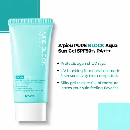 Apieu: Pure Block Aqua Sun Gel SPF50+ & Pa+++ | Korean SKincare | UV Protection | Sun Protector | 50ml