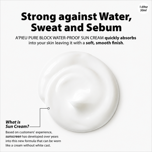 Apieu: Pure Block Water Proof Sunscreen  SPF50+, Pa+++ | Korean Skincare | UV Protection | Lightweight | 50ml