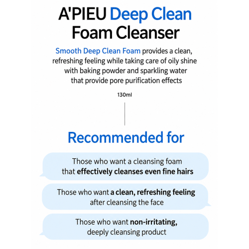 Apieu: Deep Clean Foam Cleanser -PORE | Pore Refining | Oil Control | Texture Care | Smooth Skin | 130ml