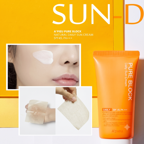 Apieu: Pure Block Natural Daily Sun Cream SPF45/PA+++ | Barrier Support | Long-Lasting Moisture | Skin Nourishing | Soft Skin | 50ml