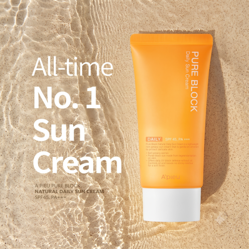 Apieu: Pure Block Natural Daily Sun Cream SPF45/PA+++ | Barrier Support | Long-Lasting Moisture | Skin Nourishing | Soft Skin | 50ml