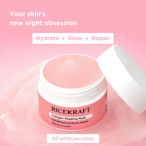 Ricekraft: Rice & Collagen Overnight Sleeping Mask Night Gel for Skin Brightening & Anti-aging | Glow Boosting | Firming | Moisturizing | Overnight Face Mask | 50gm