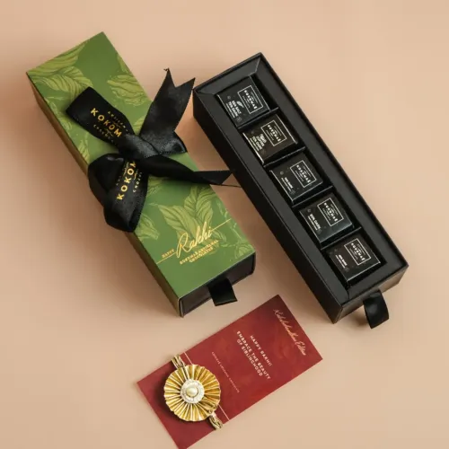 Kokomae: 25-Piece Bean-to-Bar Chocolate Rakhi Gift Box | Premium Assorted Chocolates | Complimentary Rakhi & Greeting Card