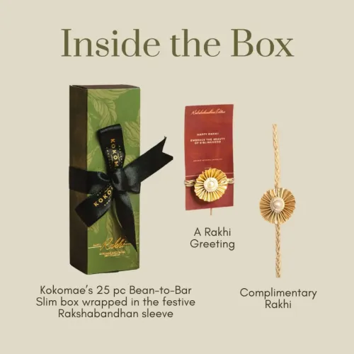 Kokomae: 25-Piece Bean-to-Bar Chocolate Rakhi Gift Box | Premium Assorted Chocolates | Complimentary Rakhi & Greeting Card