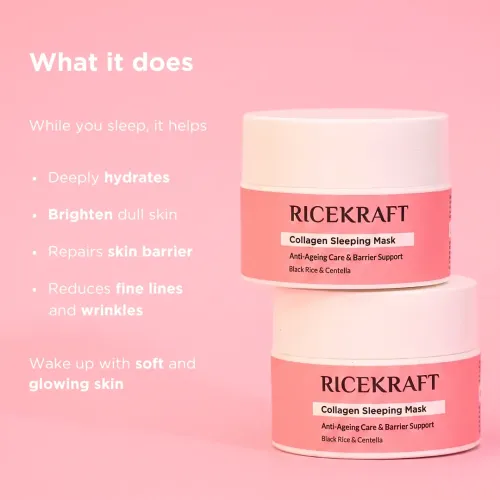 Ricekraft: Rice & Collagen Overnight Sleeping Mask Night Gel for Skin Brightening & Anti-aging | Glow Boosting | Firming | Moisturizing | Overnight Face Mask | 50gm