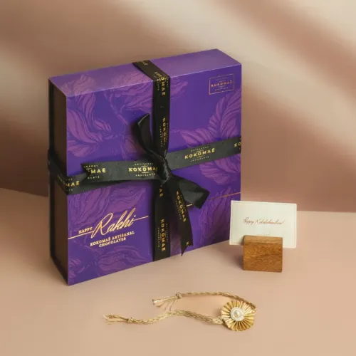 Kokomae: Raksha Bandhan Signature Chocolate Gift Hamper | 3 Bean-to-Bar Chocolate Bars, 3 Chocolate Coated Nuts, Complimentary Rakhi & Greeting Card